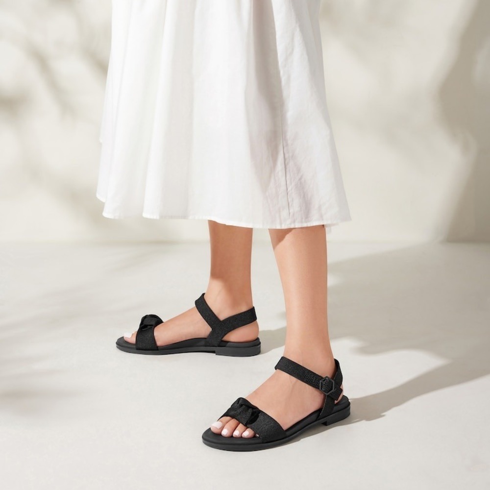 VIVAIA Ankle Strap Sandals Bow Accent Flat Casual Black Shoes EU/40.5 US/9,9.5